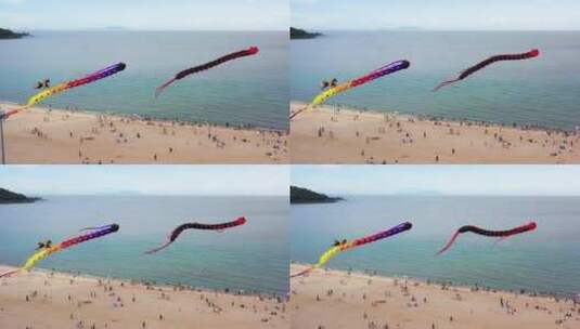海边风筝翩翩起舞高清在线视频素材下载