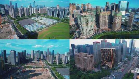 多镜头杭州城市商务写字楼航拍多镜头高清在线视频素材下载