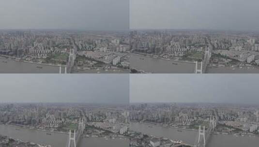 城市 航拍 上海 南浦大桥 交通 车流高清在线视频素材下载