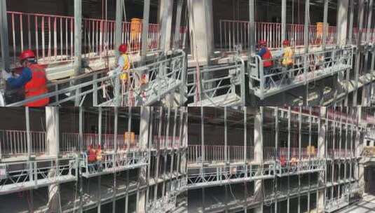 航拍长沙广电附近建筑工地工人工作高清在线视频素材下载