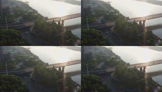 八一大桥立交清晨航拍高清在线视频素材下载