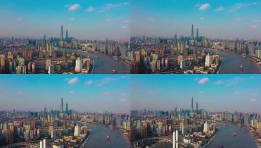 航拍贯穿上海的黄浦江高清在线视频素材下载