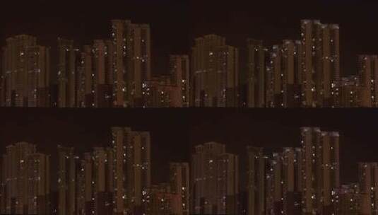 夜间夜景居民楼小区高楼警示灯建筑高清在线视频素材下载