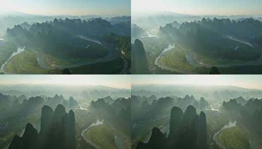 广西桂林喀斯特山脉蓝天白云航拍高清在线视频素材下载