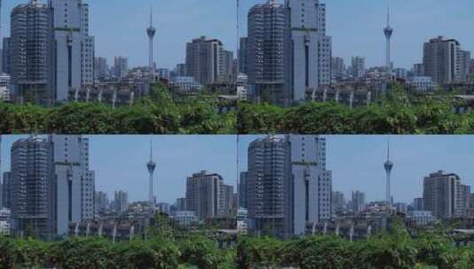绿植城市熊猫电视塔高清在线视频素材下载