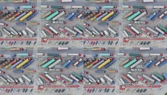 航拍大型集装箱卡车停车场高清在线视频素材下载