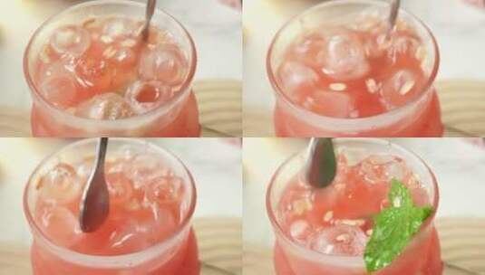 饮料西瓜果茶西瓜汁解渴冰饮高清在线视频素材下载