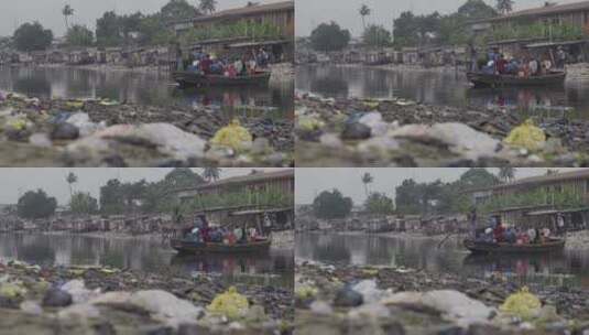 河岸上的垃圾特写高清在线视频素材下载