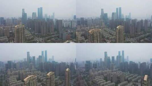 雾霾下的南昌红谷滩建筑群高清在线视频素材下载