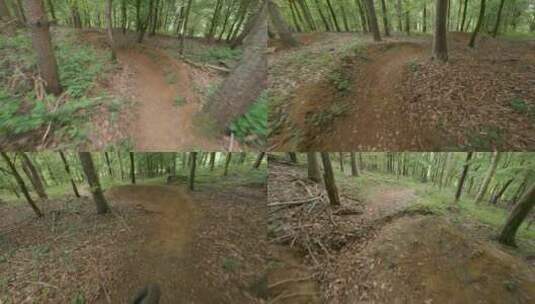 林间泥土小径骑山地自行车上的人高清在线视频素材下载