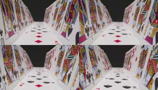扑克牌搭建的隧道特写高清在线视频素材下载