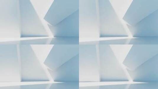 白色几何体建筑空间与光影变化3D渲染高清在线视频素材下载