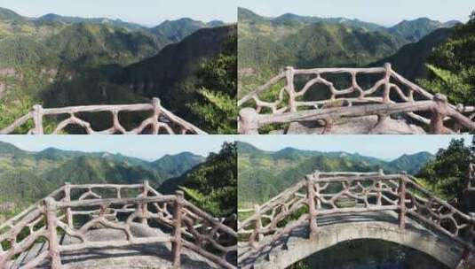 磐安悬崖村高山流水小桥瀑布景观高清在线视频素材下载