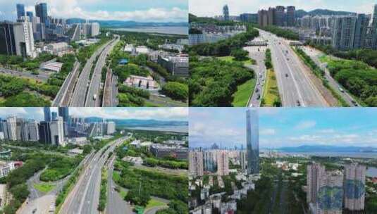 深圳城市公路多镜头多地点航拍高清在线视频素材下载