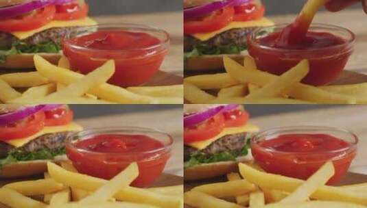 牛肉汉堡制作过程慢镜头拍摄高清在线视频素材下载