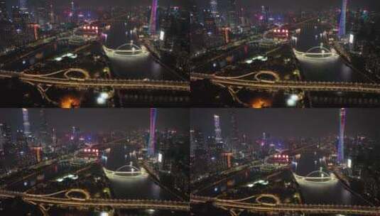航拍广州大桥交通夜景高清在线视频素材下载