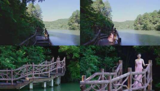 美女游玩湖边享受大自然4高清在线视频素材下载
