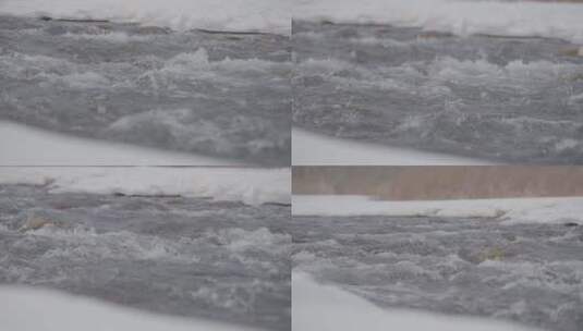 冰雪河流湍急的流水变焦升格4k100帧灰片高清在线视频素材下载