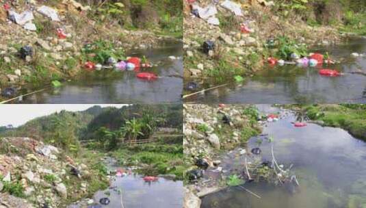 广东农村河水污染垃圾高清在线视频素材下载