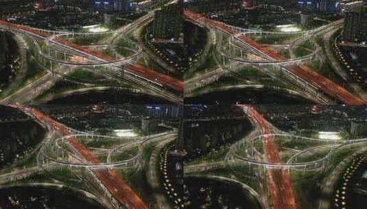 宁波城市夜景北环路立交桥航拍高清在线视频素材下载