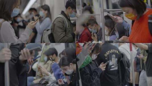 2023广州地铁人挤人低头族合集高清在线视频素材下载