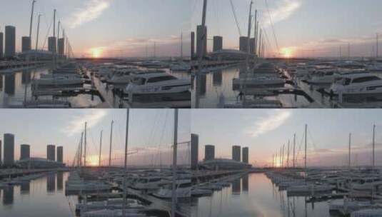 大连游艇码头夕阳唯美画面高清在线视频素材下载