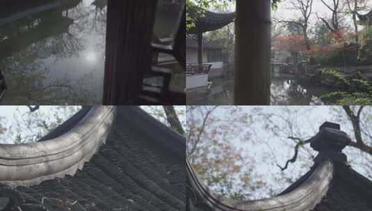 苏州园林 古镇 中式庭院 屋檐 古亭 阳光高清在线视频素材下载