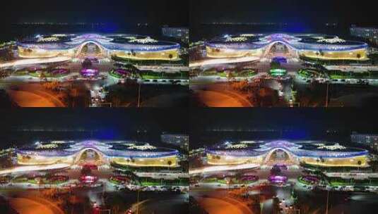 海南省三亚国际免税城城市夜景航拍建筑延时高清在线视频素材下载