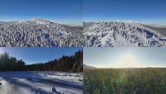 雪景森林河流冰雪世界合集高清在线视频素材下载