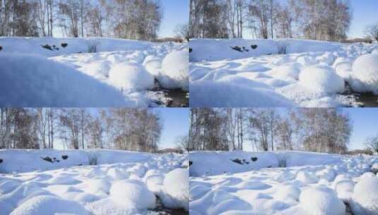 冬天景区实拍大雪覆盖的河道地面高清在线视频素材下载