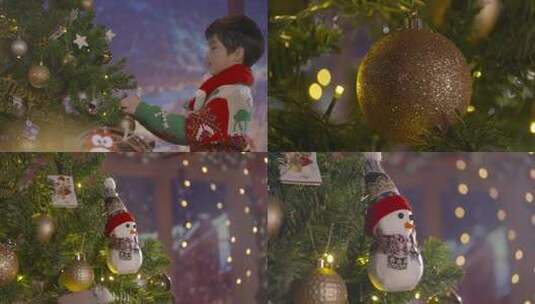 唯美欧美圣诞节氛围小孩挂铃铛装扮布置圣诞高清在线视频素材下载