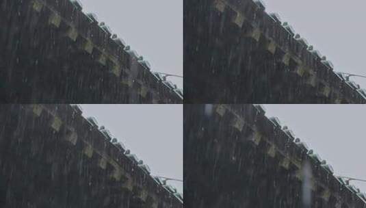 雨天中式建筑屋檐雨滴雨水雨景高清在线视频素材下载