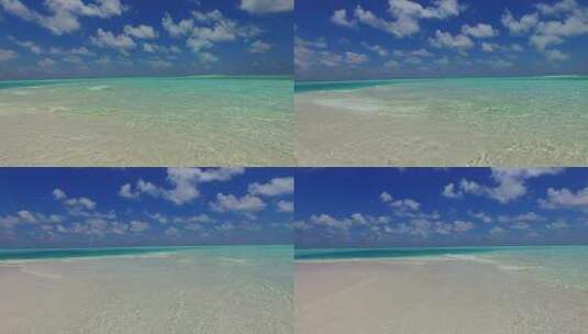 日间飞行旅游拍摄的沙滩白色天堂海滩和蓝色海洋背景高清在线视频素材下载