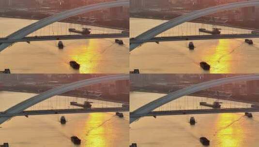夕阳下卢浦大桥与车辆高清在线视频素材下载