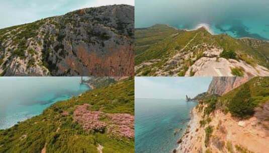 FPV穿越机无人机航拍沙滩海浪海岛撒丁岛高清在线视频素材下载