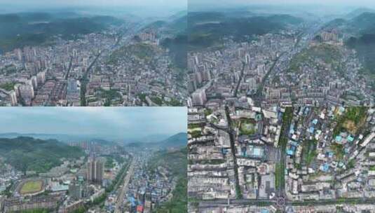 4K航拍湘西州吉首市清晨城市全貌3高清在线视频素材下载