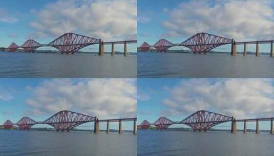 苏格兰爱丁堡福斯湾的福斯桥，蓝天白云高清在线视频素材下载