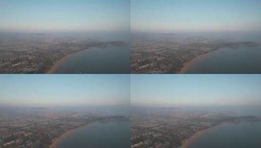 海边城市清晨日出迷雾航拍高清在线视频素材下载