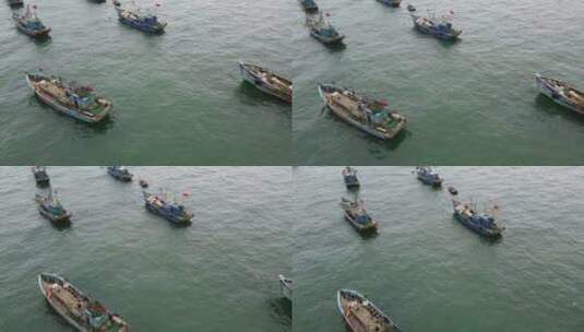航拍大海中的渔船风光景色高清在线视频素材下载