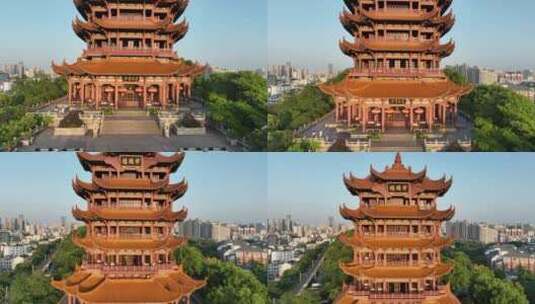 武汉地标黄鹤楼航拍城市景观建筑风光风景高清在线视频素材下载