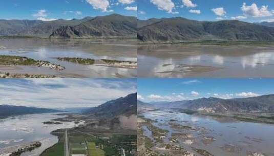 航拍西藏山南市雅鲁藏布江风光高清在线视频素材下载