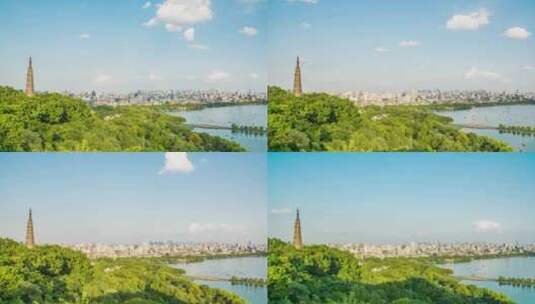 从宝石山俯瞰看杭州城市风光高清在线视频素材下载