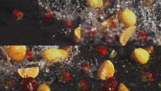 水果掉进盛水的容器里高清在线视频素材下载