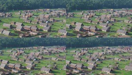 航拍夏季的新疆禾木村小木屋高清在线视频素材下载