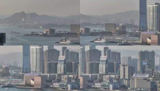 香港维多利亚港清晨日出航拍高清在线视频素材下载