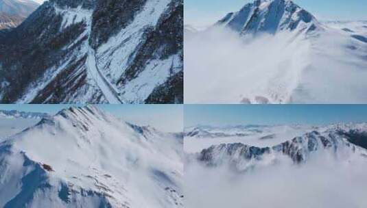 夹金山雪山航拍合集冬季自然雪景美丽风光高清在线视频素材下载