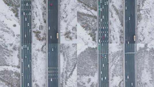 中国黑龙江哈尔滨公路大桥冬季下雪航拍高清在线视频素材下载