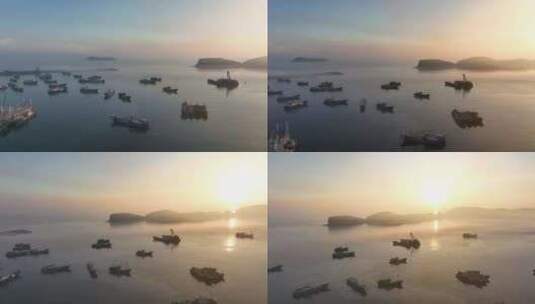 威海 海湾日出 渔船 朝阳 日出 成山头 大海高清在线视频素材下载
