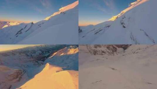 FPV航拍雪山森林日出阳光雪景天际线高清在线视频素材下载