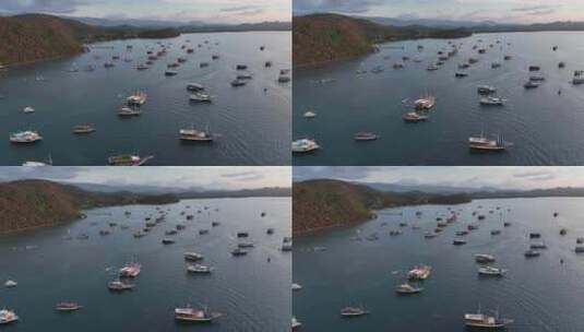 原创HDR印尼拉布安巴焦港口船队航拍景观高清在线视频素材下载